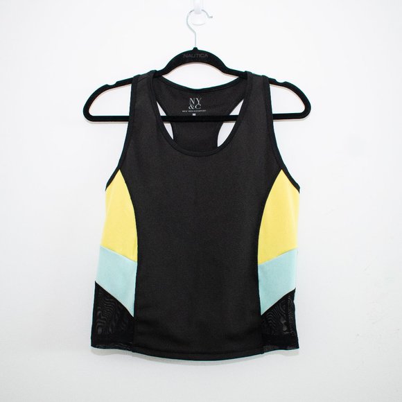 New York and Company Racerback Tank Top Blue and Yellow Color block size Large - Picture 1 of 4